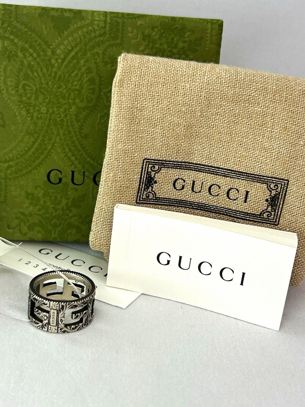 Gucci Square G Arabesque Ring 925 Sterling Silver Size 13 US 6.5 NIB Authentic